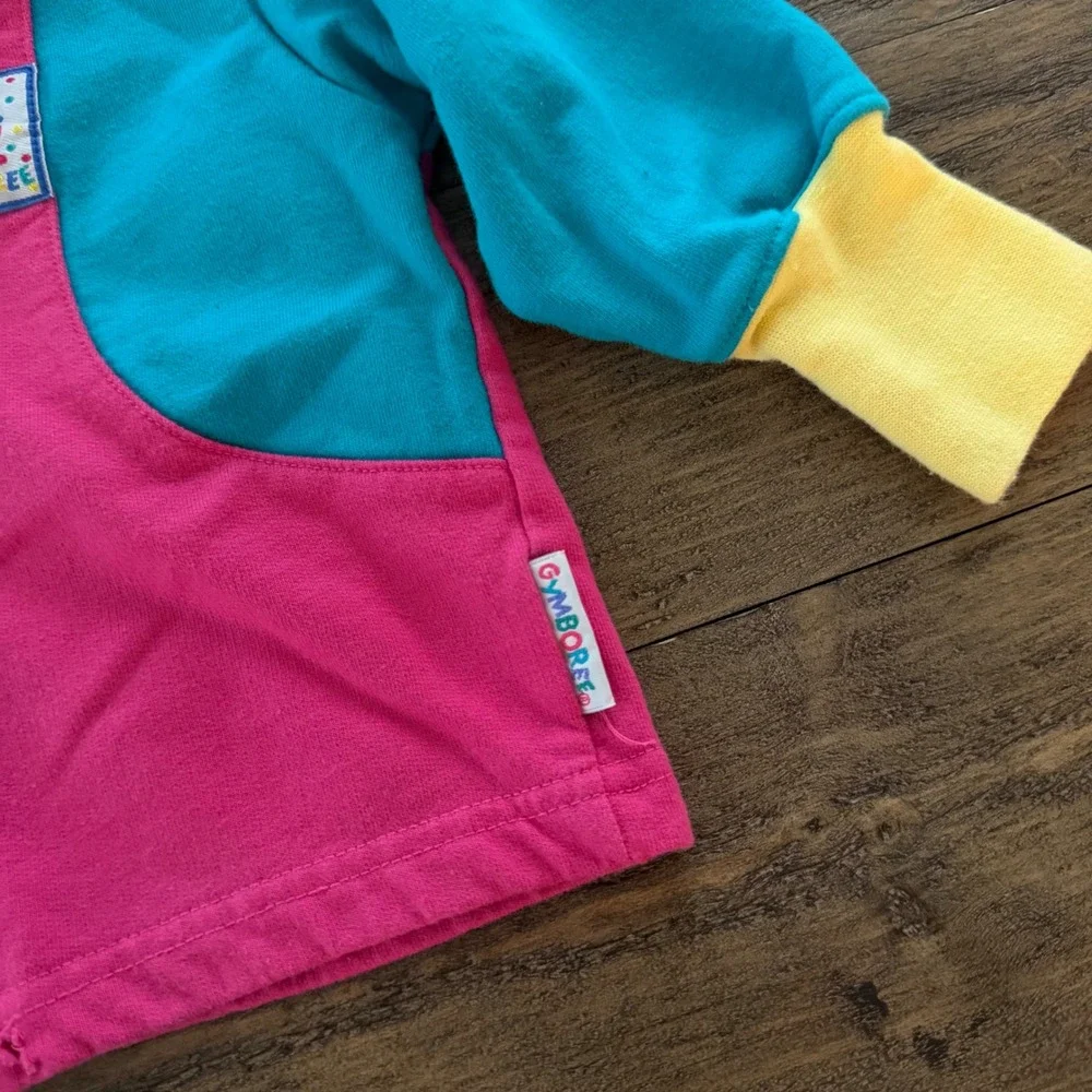 Vintage Gymboree Infant Colorblock Snap‎ Front Hoodie Pink Teal 90s 100% Cotton